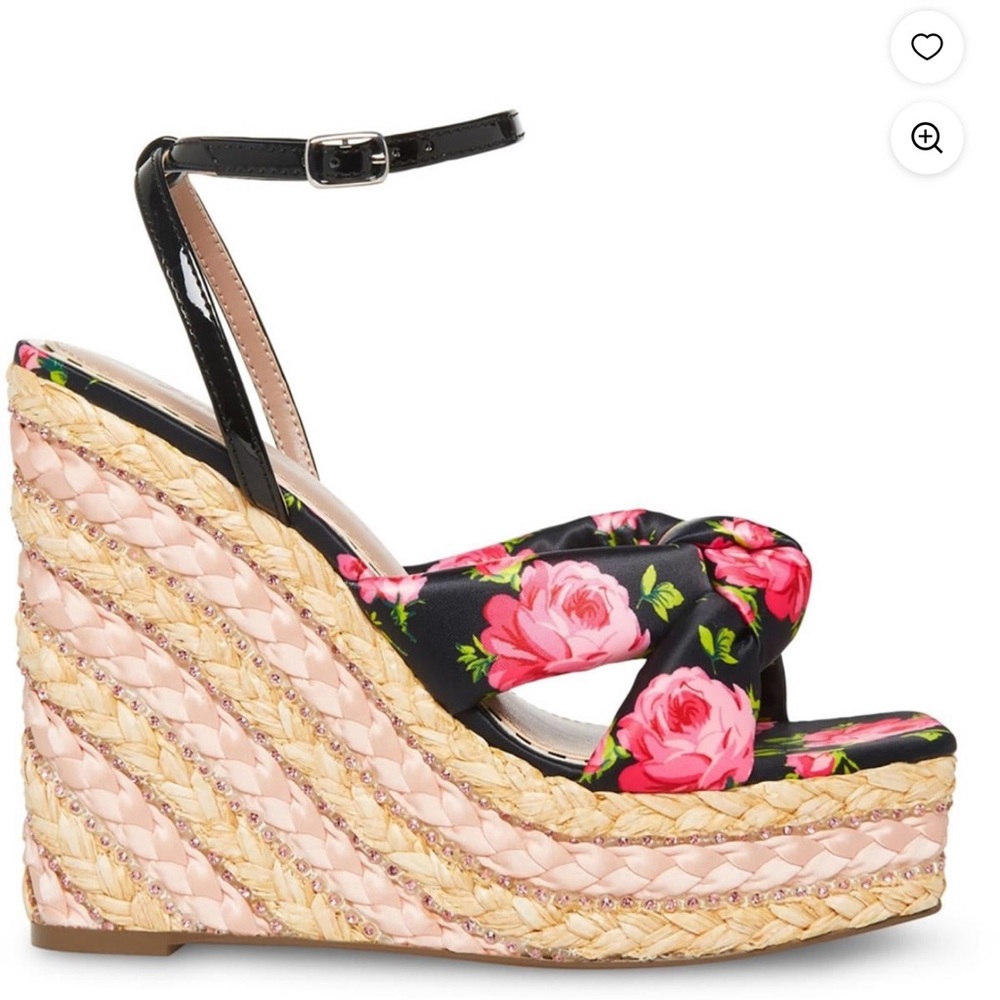 Betsey Johnson Black and Pink Floral Wedges - Picture 2 of 9